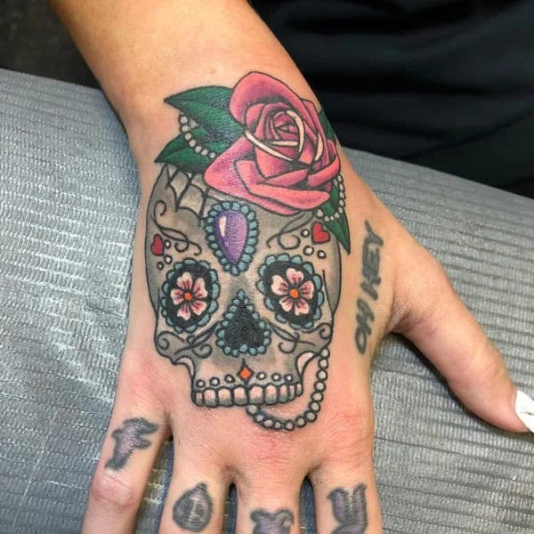 Sugar Skull Hand Tattoo