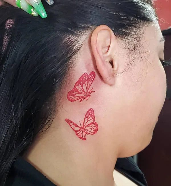 Watercolor Butterfly Tattoo Behind The Ear