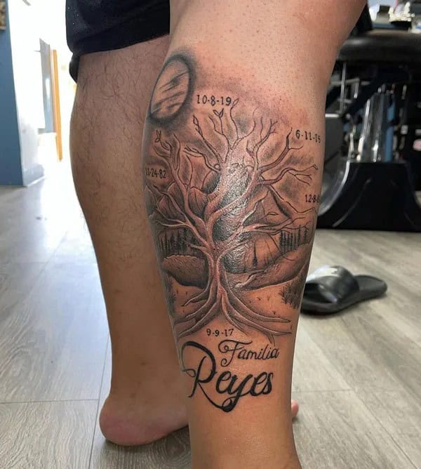 Family Tree Leg Tattoo