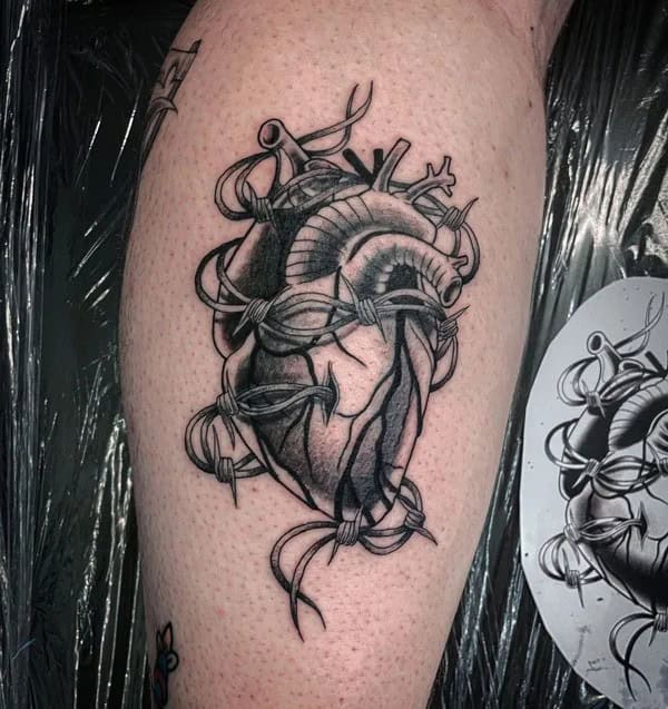 Anatomical Heart Tattoo On Chest