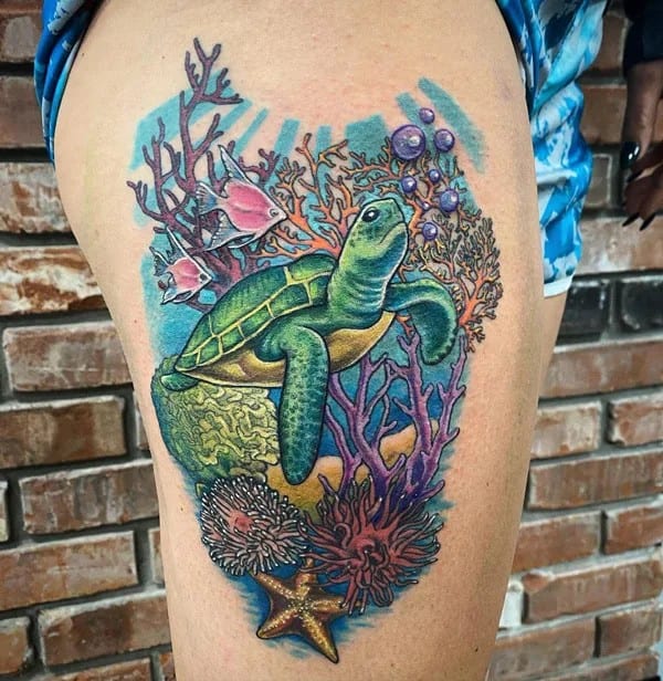 Turtle Thigh Tattoo