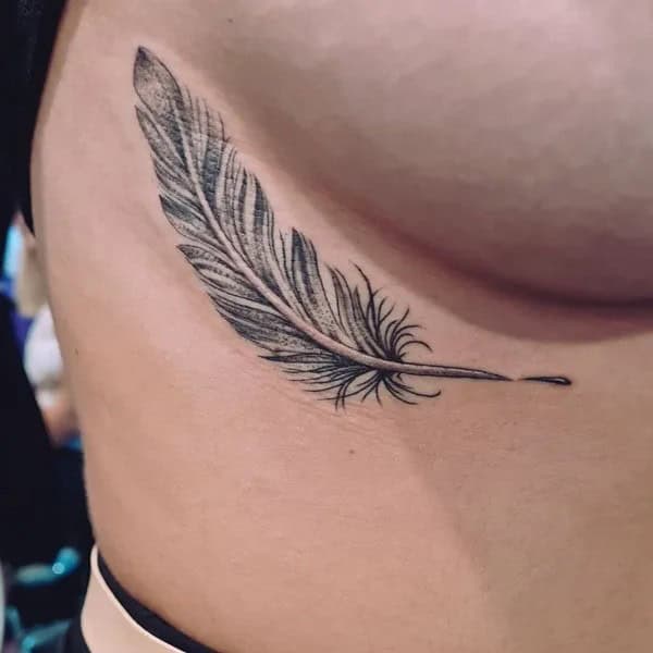 Feather Tattoo Under Breast