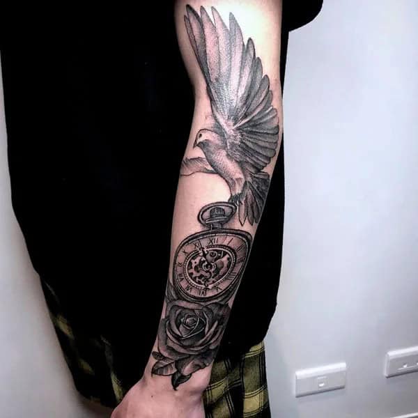 Dove Clock and Rose Tattoo