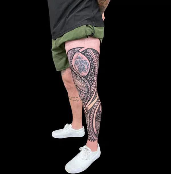 Polynesian Leg Sleeve Tattoo