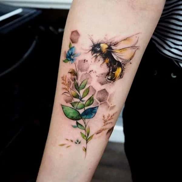 Flower and Bee Tattoo