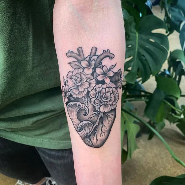 Anatomical Heart Tattoo On Chest