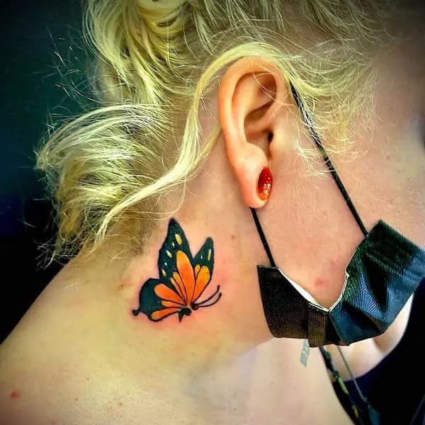 Semicolon Butterfly Neck Tattoo