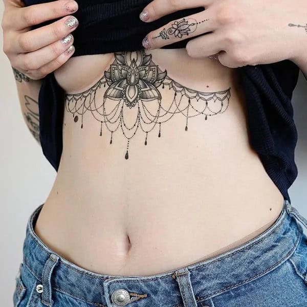 Lotus Sternum Tattoo