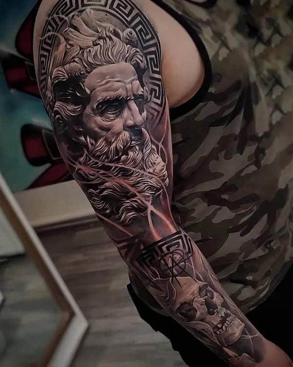 Poseidon and Skull Tattoo