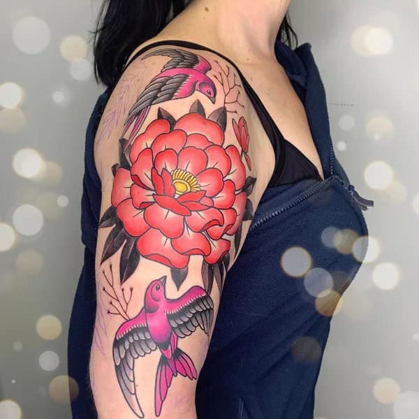 November Birth Flower and Bird Tattoo