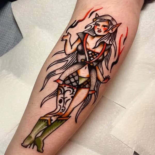 Flame Pin-Up Tattoo