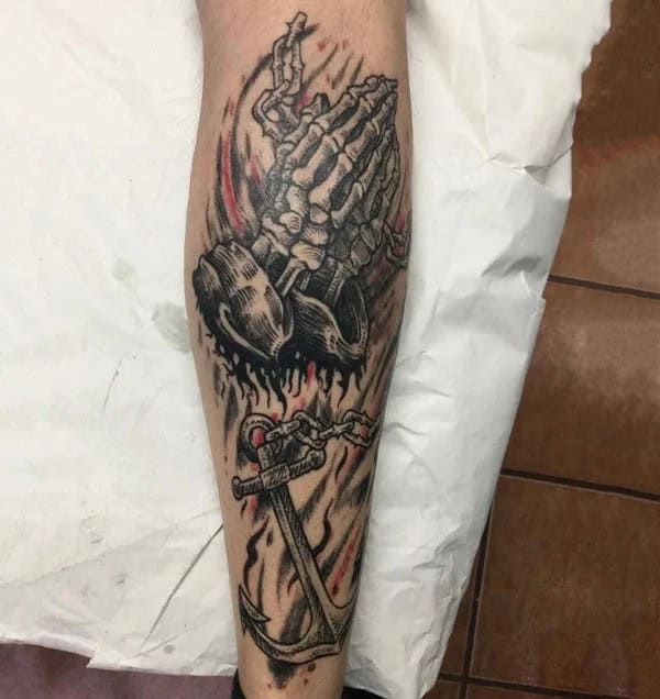 Skeleton Praying Hands Tattoo