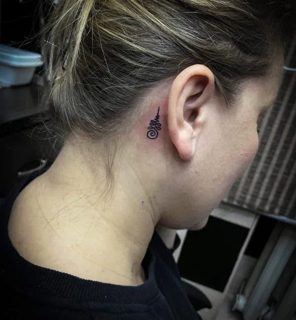 Unalome Tattoo Behind The Ear