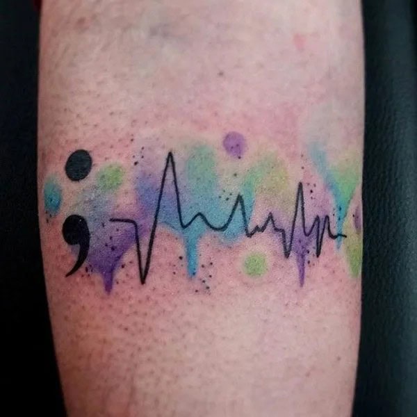 Semicolon Heartbeat Tattoo