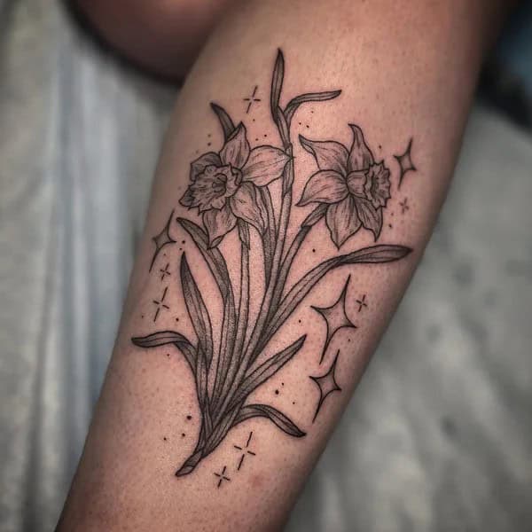 Black and White March Birth Flower Tattoo