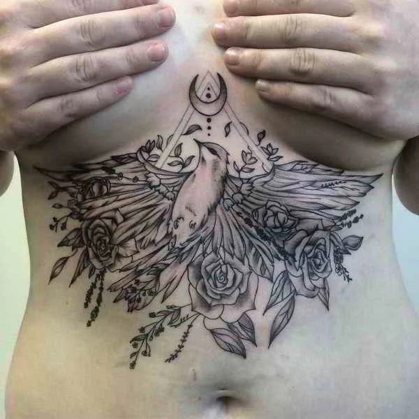 Bird Underboob Tattoo