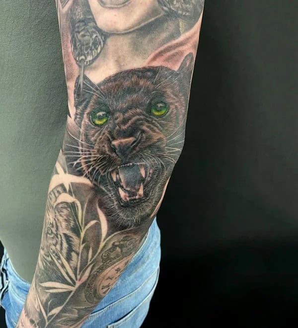 Black Panther Sleeve Tattoo