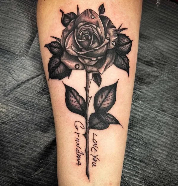 Realistic Black Rose Tattoo