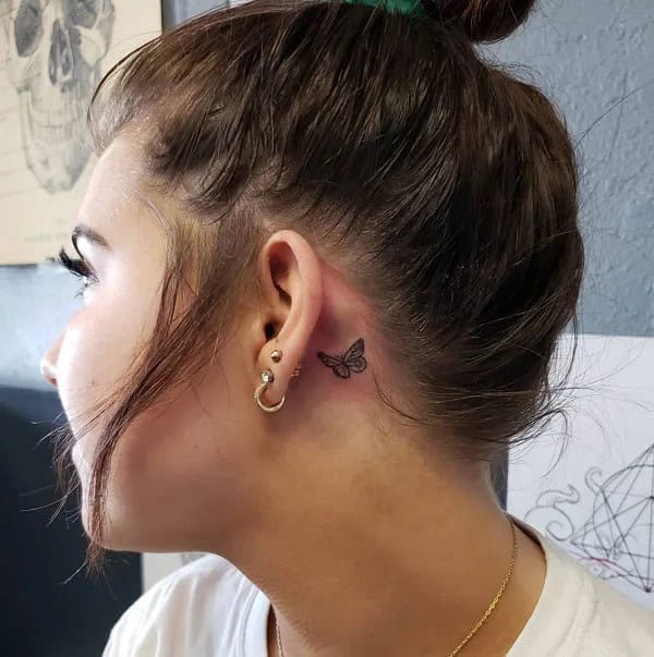 Simple Butterfly Tattoo Behind The Ear