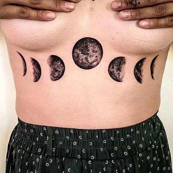 Moon Phases Tattoo Under Breast