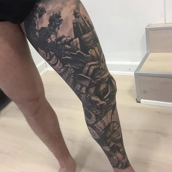 Aztec Leg Sleeve Tattoo