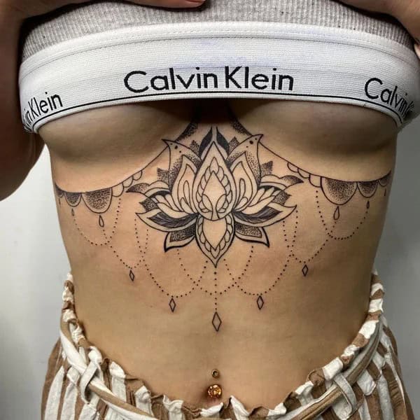 Lotus Sternum Tattoo