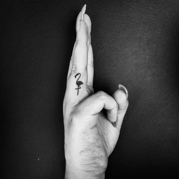 Flamingo Finger Tattoo