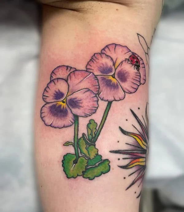 February Birth Flower Ladybug Tattoo