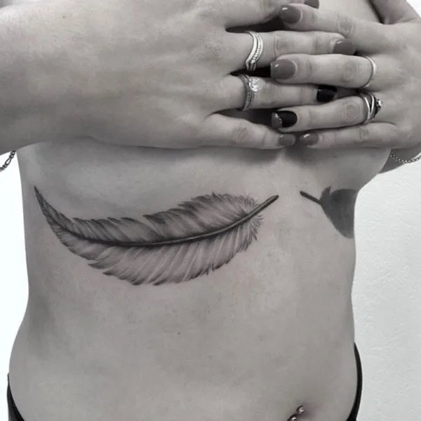 Feather Tattoo Under Breast