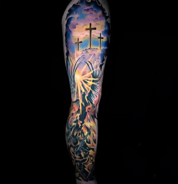 Christian Leg Sleeve Tattoo