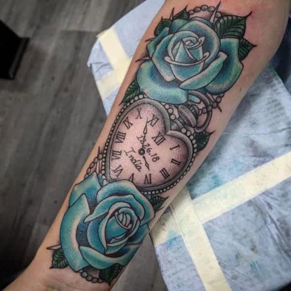 Heart Clock and Rose Tattoo