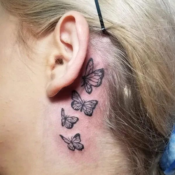 Watercolor Butterfly Tattoo Behind The Ear