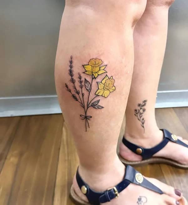 March Birth Flower Leg Tattoo