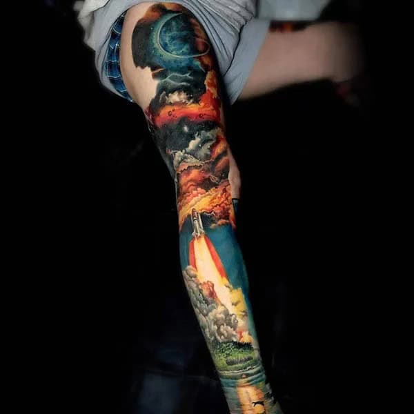 Space Leg Sleeve Tattoo