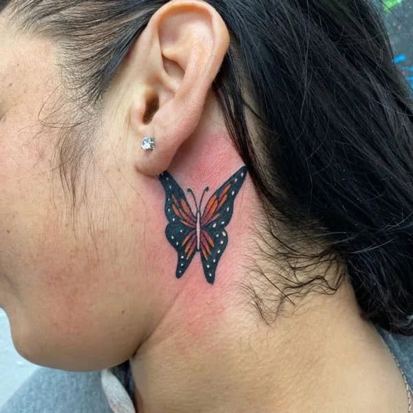 Watercolor Butterfly Tattoo Behind The Ear