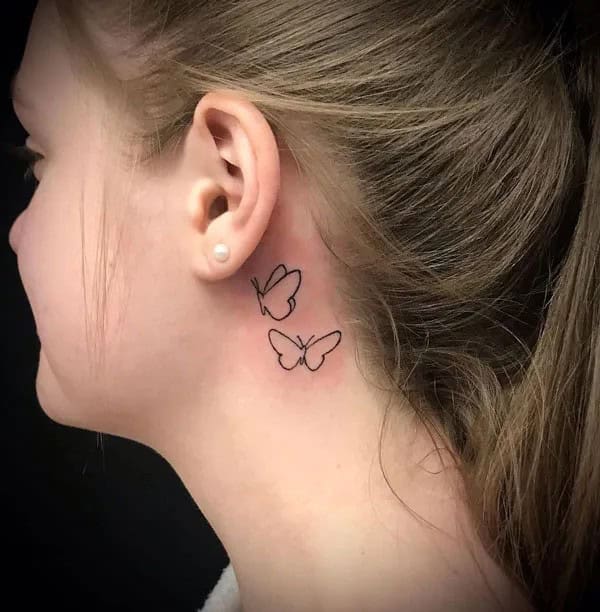 Outline Butterfly Tattoo Behind The Ear