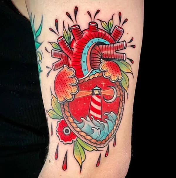 Anatomical Heart Tattoo On Chest