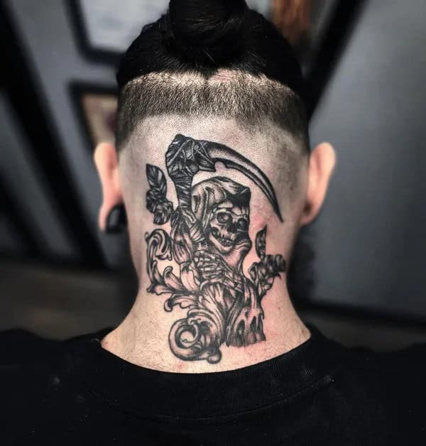 Grim Reaper Neck Tattoo