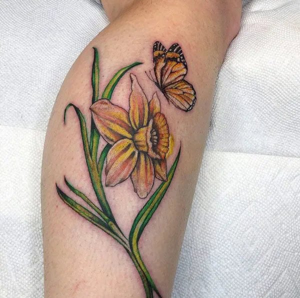 March Birth Flower and Butterfly Tattoo