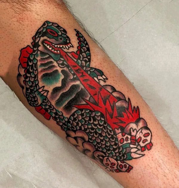 Traditional Godzilla Tattoo