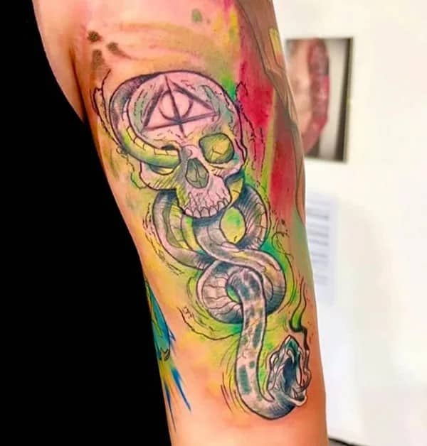 Watercolor Death Eater Tattoo