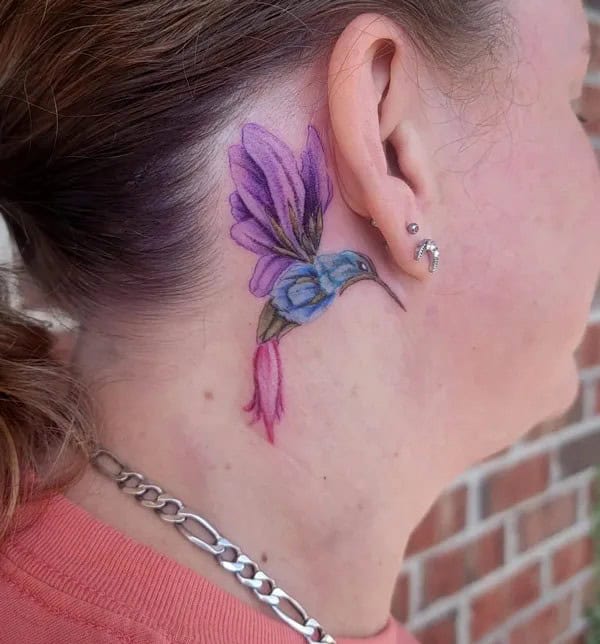 Hummingbird Tattoo Behind the Ear