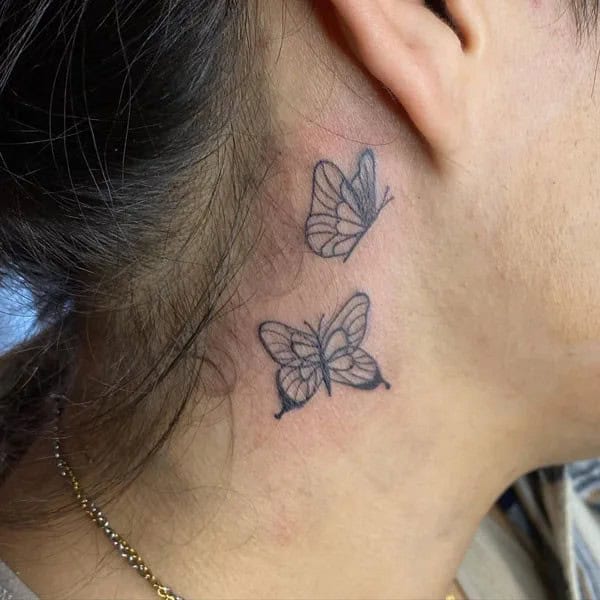 Watercolor Butterfly Tattoo Behind The Ear