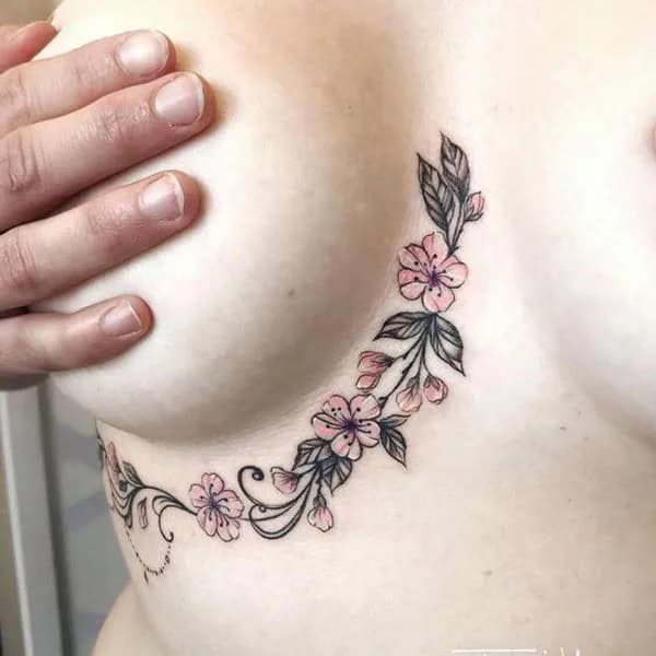 Cherry Blossom Under Breast Tattoo