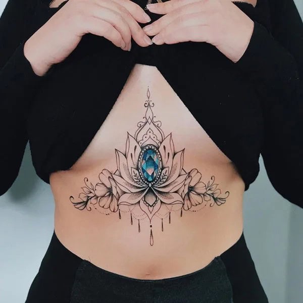 Lotus Sternum Tattoo