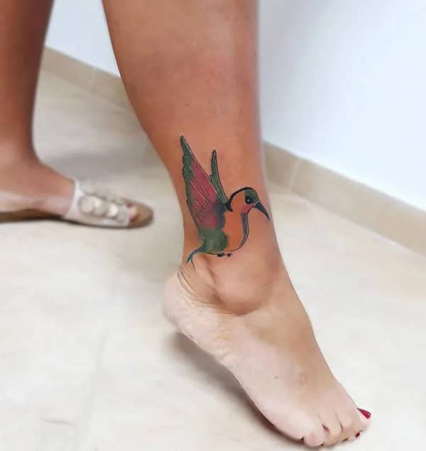 Hummingbird Ankle Tattoo