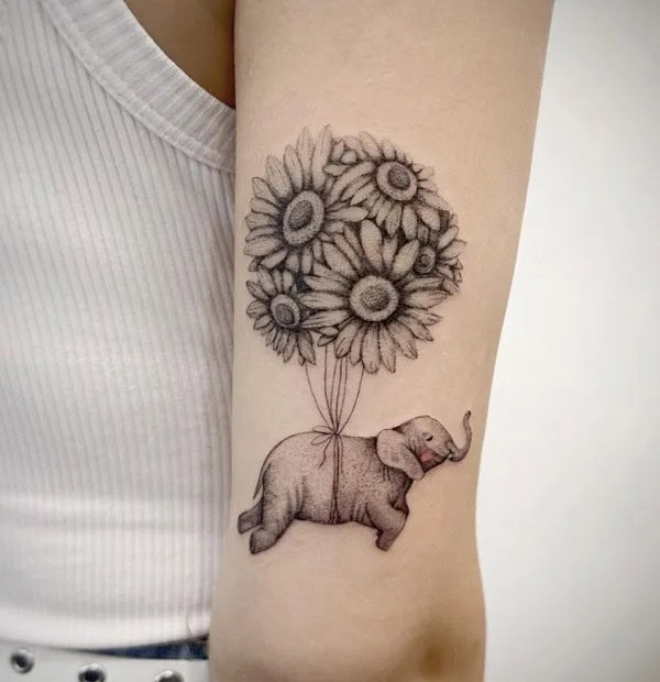 Elephant Sunflower Tattoo