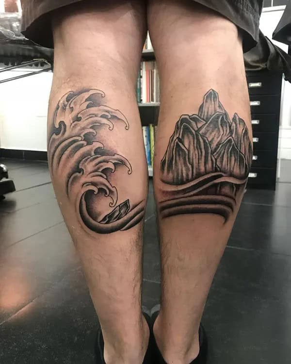 Wave and Mountain Tattoo