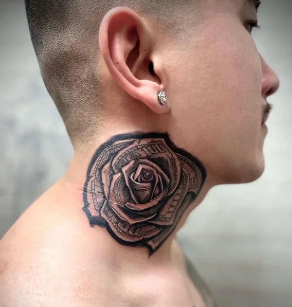 Money Rose Neck Tattoo