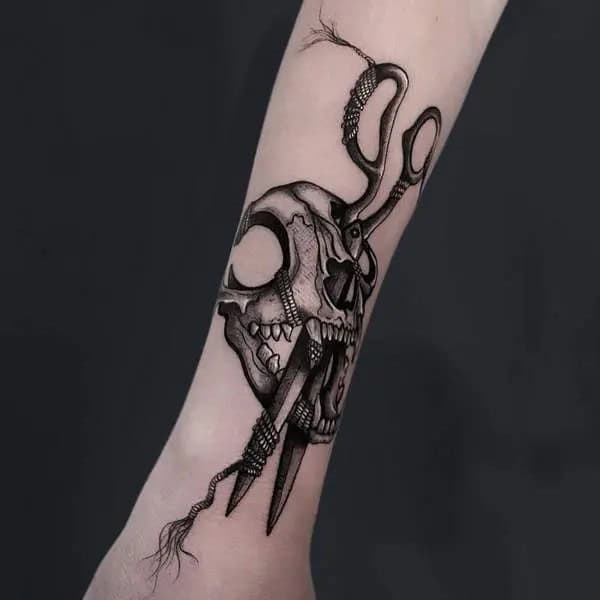 Scissor with Skull Tattoo